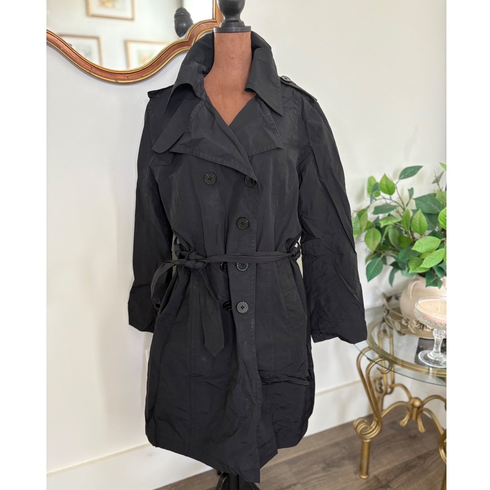 London Fog Womens XL Black‎ Trench Coat Double Breasted Belted Classic